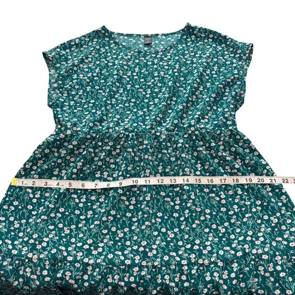 Emery Rose Teal Green Cottagecore Floral Midi Bohemian Dress W/ Short Sleeves M - Picture 8 of 9